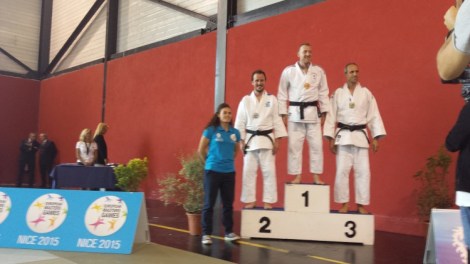 Jorge Diaz del Rio en el podium de los III Juegos Europeos de Veteranos, en la disciplina de Judo, categoría M2-73kg